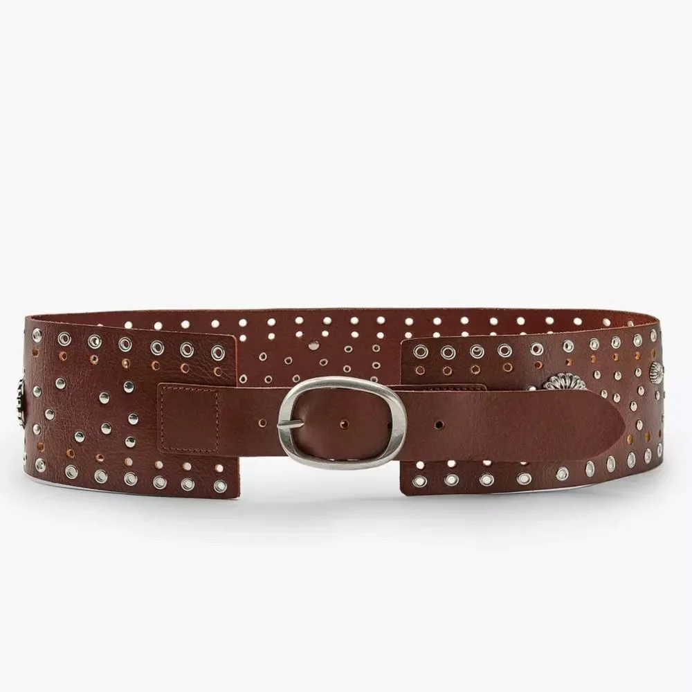 ZARA LEATHER BELT WITH FLORAL DETAIL